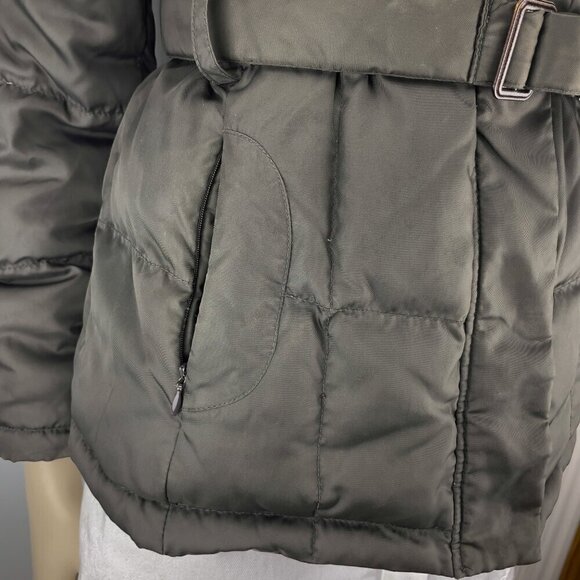 ESPRIT COLLECTION Quilted Down Feather Winter Puffer Belted‎ Green Coat Size 4 - Picture 8 of 12